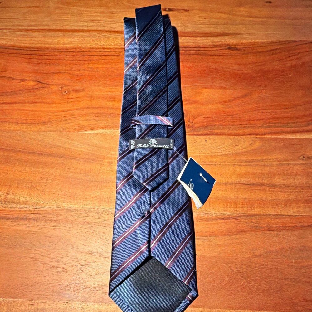 Fabio Ferretti Men's 100% Silk Tie Blue Red Striped Classic Woven One Size